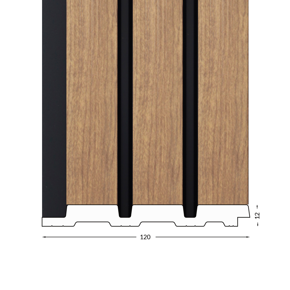 WP001KIAAT-BLK SL - KIAAT on Black Slimline Wall Panel (120mm x 2400mm) - Image 1