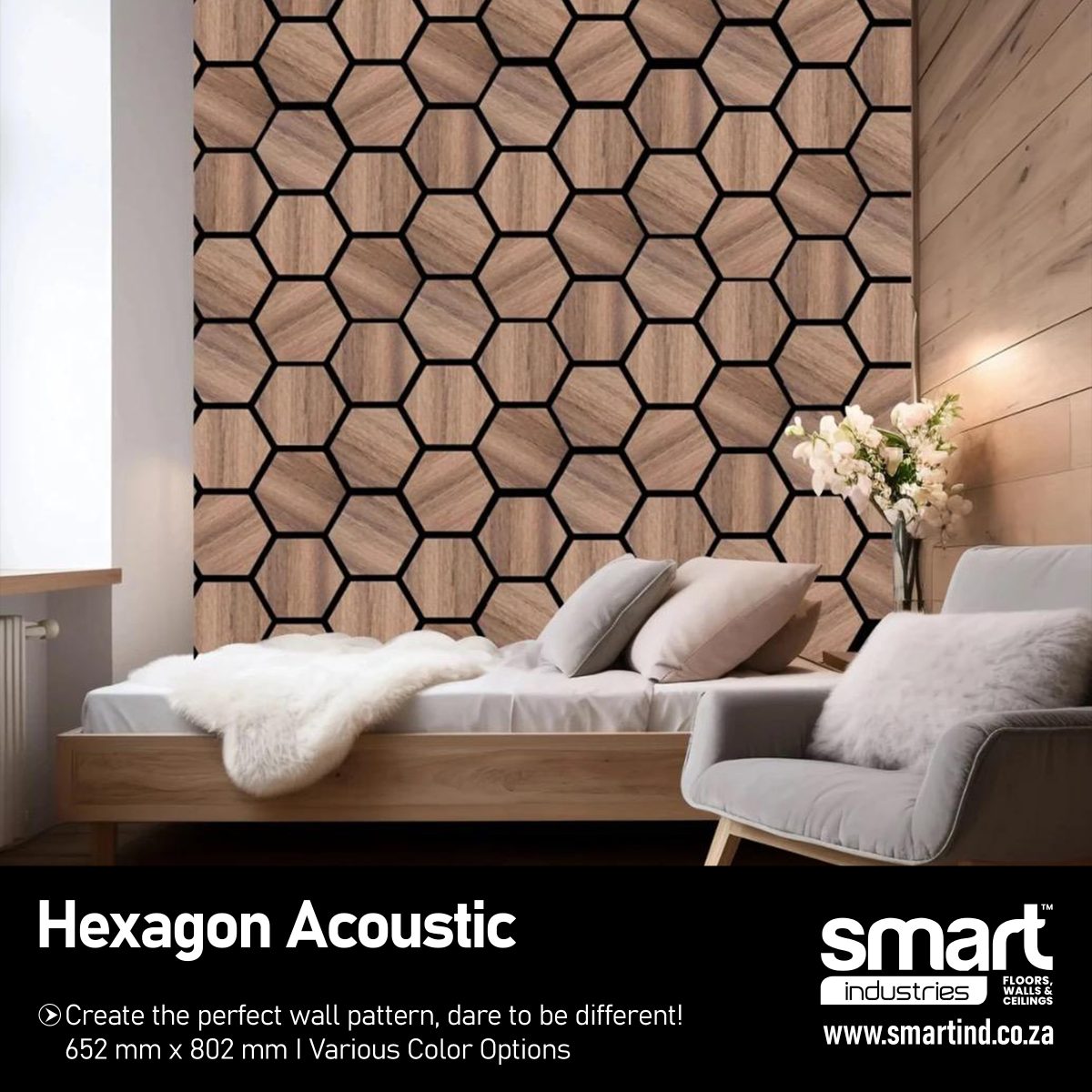 H - Rustic Oak - Acoustic Hexagon (665.59 x 810.58 x 18 mm) - Image 3