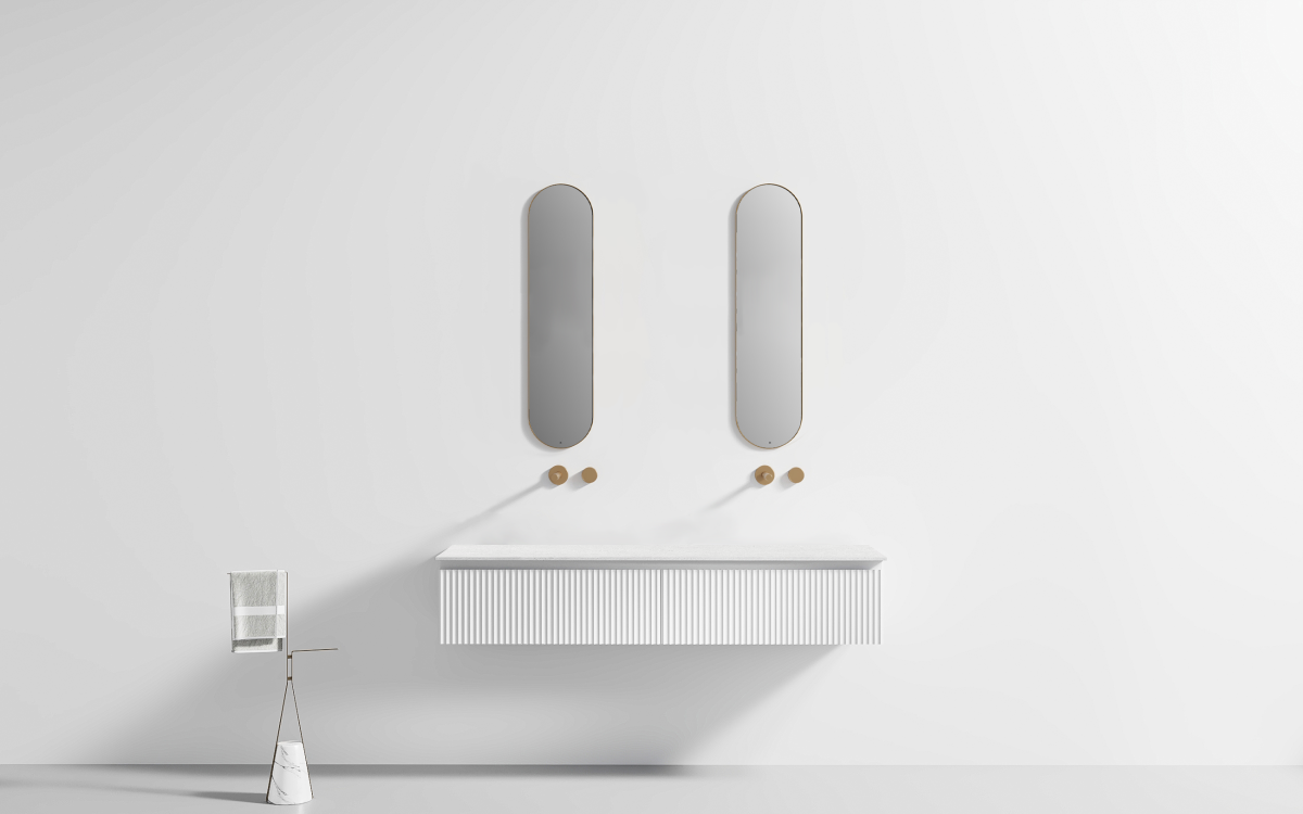 Fabulous Large White Bathroom Vanity Unit (1600mm x 500mm x 320mm) – Double Basin Cabinet with Sinter Stone Top - Image 2