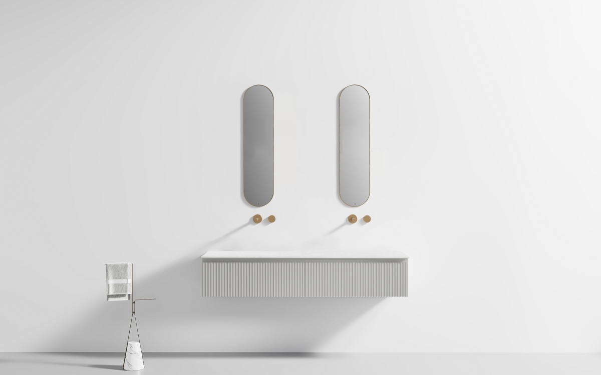 Fabulous Large Soft Grey Bathroom Vanity Unit – (1600mm x 500mm x 320mm) Double Basin Cabinet with Sinter Stone Top - Image 2