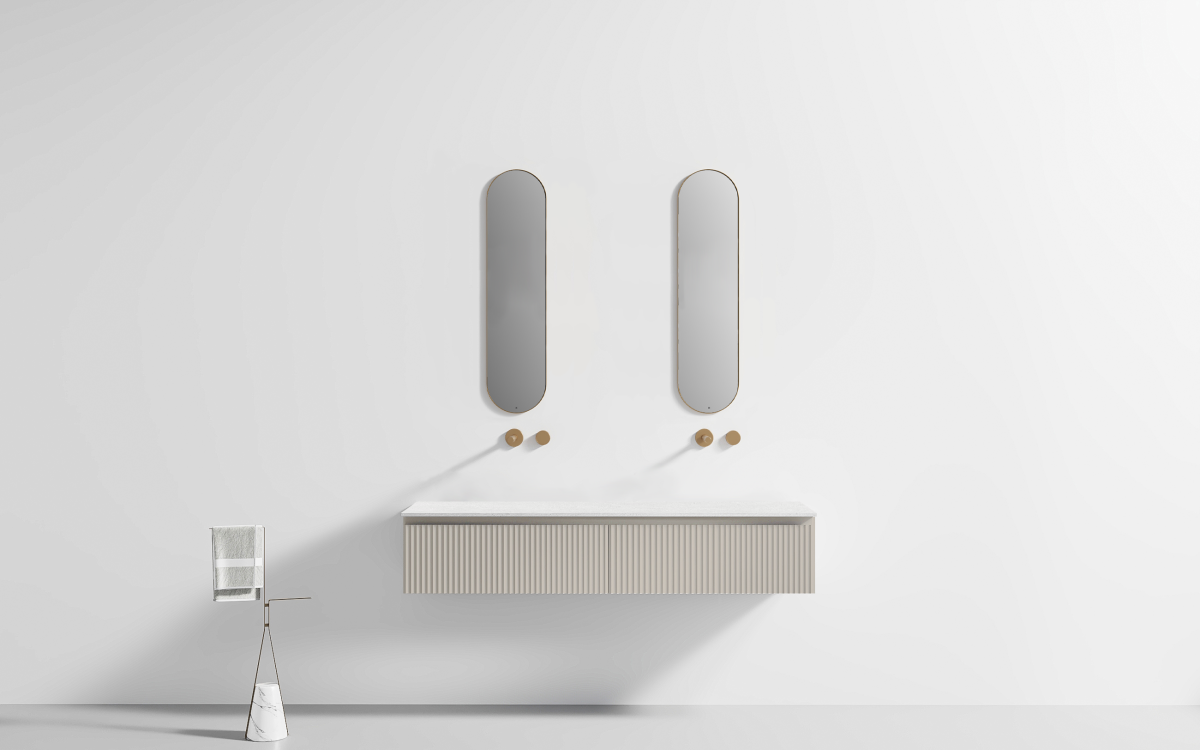 Fabulous Large Soft Brown Bathroom Vanity Unit (1600mm x 500mm x 320mm) Double Basin Cabinet with Sinter Stone Top - Image 2