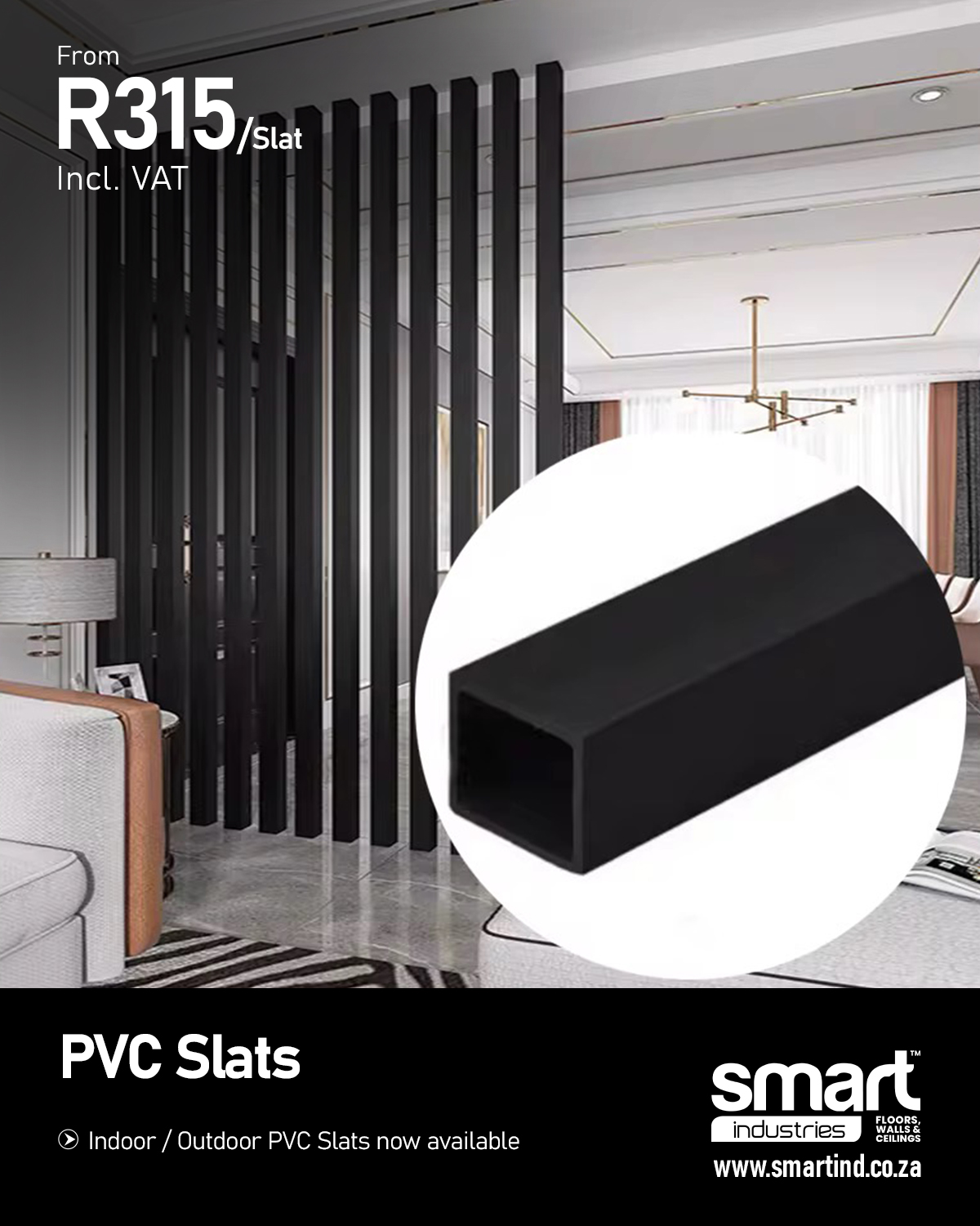 SI AD NOV 3 Black - PVC Interior Slat (50 x 50 x 2900mm) - Image 1